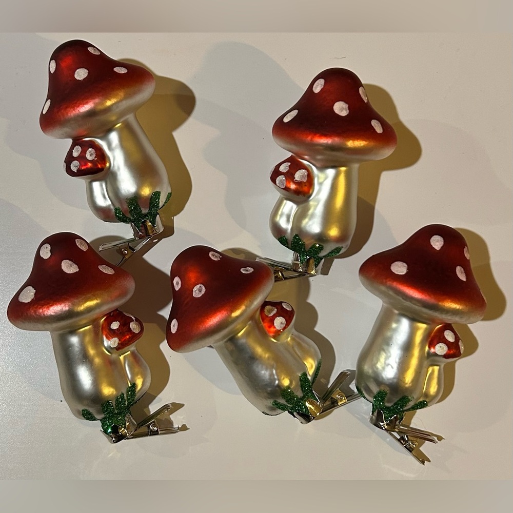 Glass Clip-On Mushroom Christmas Ornaments